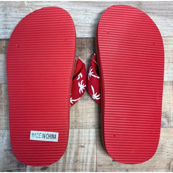 Red Palm Tree Print Kids Flip-Flops Size 12 - Picture 3 of 3